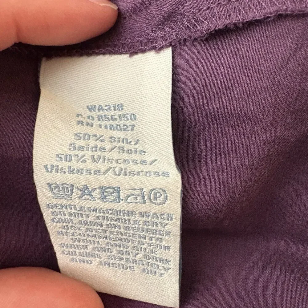 Boden Purple Silk Blend Notch Neck Puff Sleeve Long Sleeve Blouse Size 4 Womens